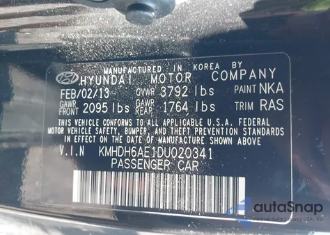 2013 Hyundai Elantra Gs из США, поврежденный, VIN KMHDH6AE1DU020341